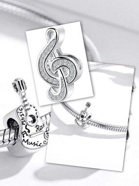 BUNDLE New Two Music Pendant Charms Guitar and Treble Clef